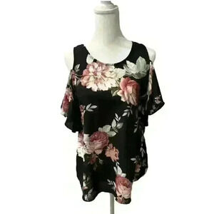 Cold Shoulder Rose Floral Blouse